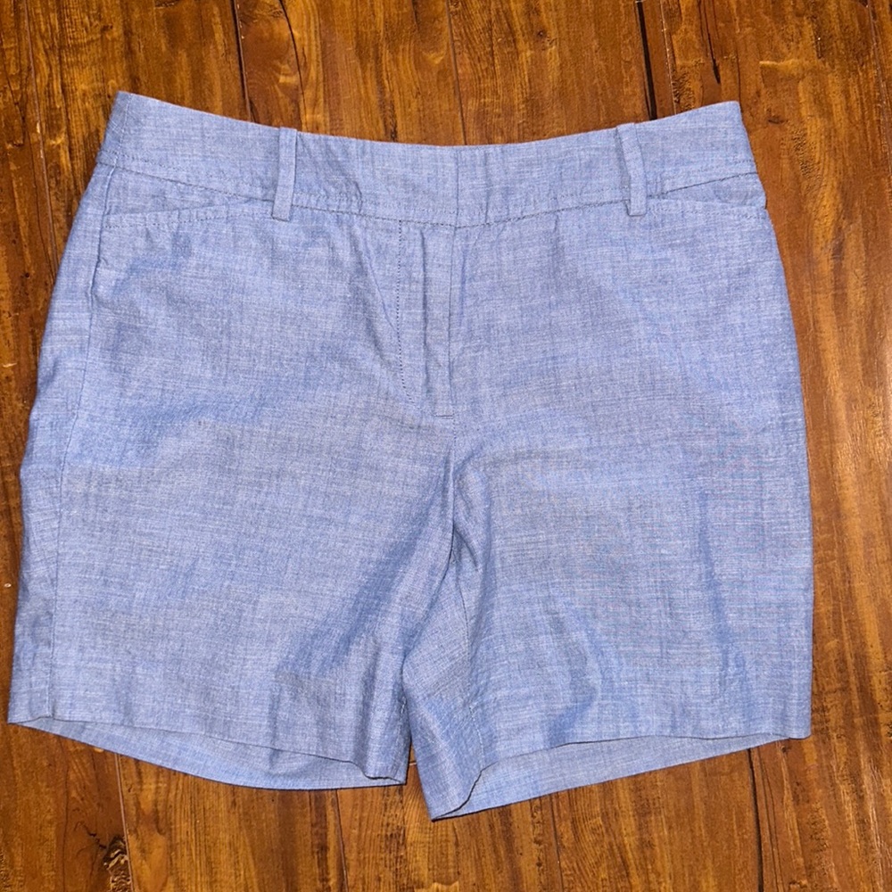 Talbots Petite 2P Perfect Shorts Blue Chambray Cotton Stretch Preppy